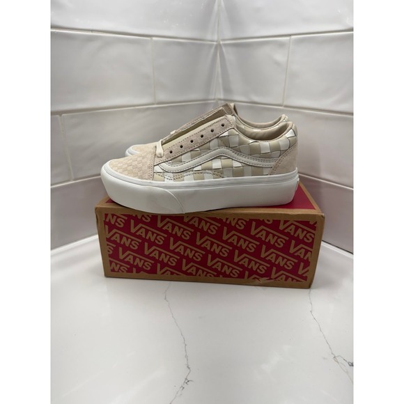 Vans Old‎ Skool Platform Woven Checkerboard Beige Women's Shoes Size 5.5 - Picture 2 of 7